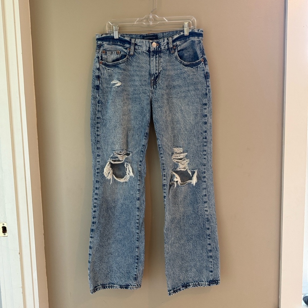Aeropostale Light Blue Distressed Boyfriend Flare Jeans